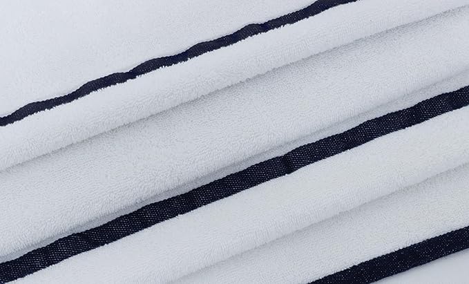 COTTON CRAFT Pool Lounge Chair Cover - 2 Pack Terry Towel Chaise Lounge Cover - Soft Cotton Absorbent Striped Towel Beach Chair Cover - Oversized 32 in W x 82 in Length x 7 in Pocket – White Blue