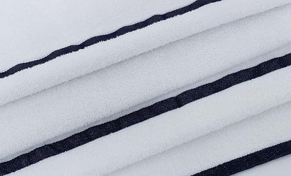 COTTON CRAFT Pool Lounge Chair Cover - 2 Pack Terry Towel Chaise Lounge Cover - Soft Cotton Absorbent Striped Towel Beach Chair Cover - Oversized 32 in W x 82 in Length x 7 in Pocket – White Blue