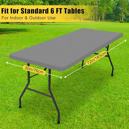 Smiry Rectangle Tablecloth, Elastic Fitted Flannel Backed Vinyl Tablecloths for 6ft Folding Tables, Waterproof Wipeable Table Covers for Indoor, Outdoor, Picnic and Camping (Grey, 30"x72")