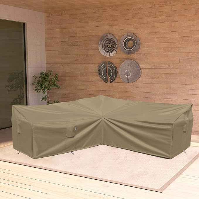 Heavy Duty 600D Patio Couch Cover, Waterproof, Desert Khaki (V-Shaped-90 x 90")