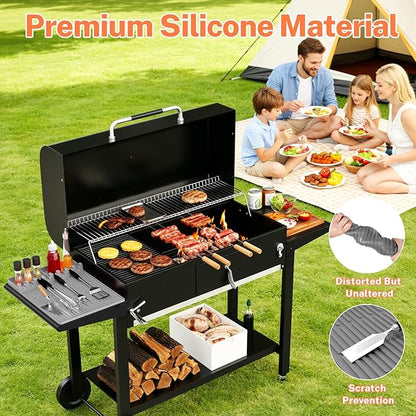 Silicone Grill Mats for Outdoor Grill - Heat Resistant Griddle Mat for BBQ Tools & Griddle Accessories, Easy to Clean Reusable Side Shelf Pad for Cooking, Grilling, Kitchen Counter (Grey)