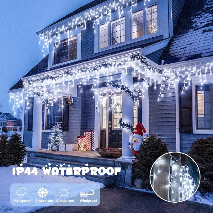 JMEXSUSS Christmas Icicle Lights for Outside, 800 LED White | Icicle Lights Plug in Outdoor Waterproof, Christmas String Lights for House Wedding Party Christmas Decorations