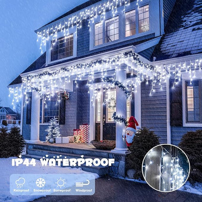 JMEXSUSS Christmas Icicle Lights for Outside, 800 LED White | Icicle Lights Plug in Outdoor Waterproof, Christmas String Lights for House Wedding Party Christmas Decorations