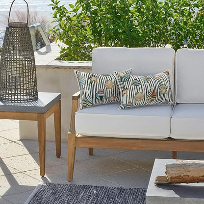LVTXIII 2 Pack Outdoor Lumbar Pillow Covers 12x20 Inch with Piping, Water-Repellent Back Cushion Covers ONLY for Patio Furniture, Sofa, Garden Bench, Cabana Shells