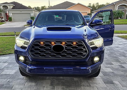 iJDMTOY Tinted Lens 4pc Amber Yellow LED Front Grill Lighting Kit Compatible with Toyota 2020-2023 Tacoma TRD/Off-Road Grille, Includes (4) 12-SMD Lightly Smoked Cover LED Lamps & Wiring Harness