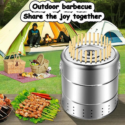 Portable Smokeless Charcoal Grill - Stainless Steel BBQ Grill with Kabob Skewers & Tools for Outdoor Cooking Tailgating Picnics & Backyard Bbqs.