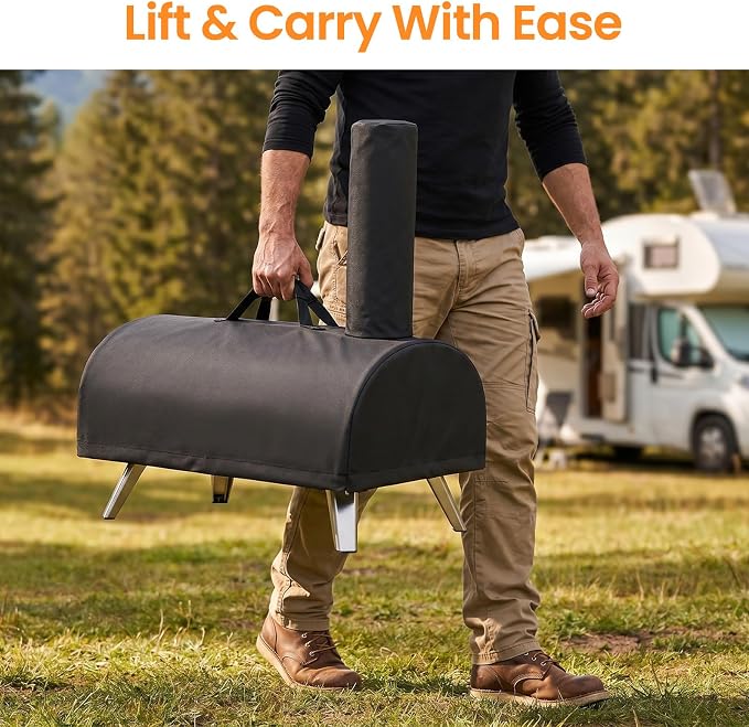 Pizza Oven Cover for Big Horn and aidpiza 12, 600D Heavy Duty Oven Cover | Waterproof Oven Cover for Pizza Oven with Adjustable Drawstrings and Handle, Pizza Oven Accessories Carry Cover for Outdoor