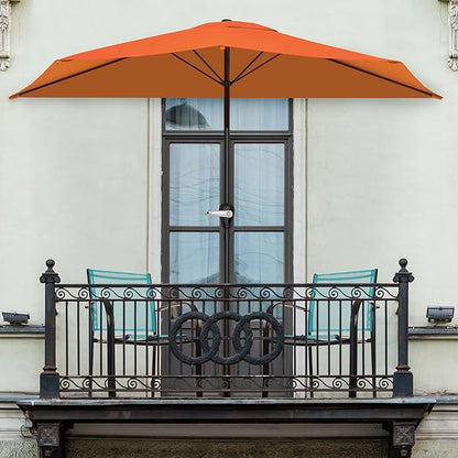 Pure Garden Half Round Patio Umbrella with Easy Crank – Compact 9ft Semicircle Outdoor Shade Canopy for Balcony, Porch, or Deck (Terracotta)