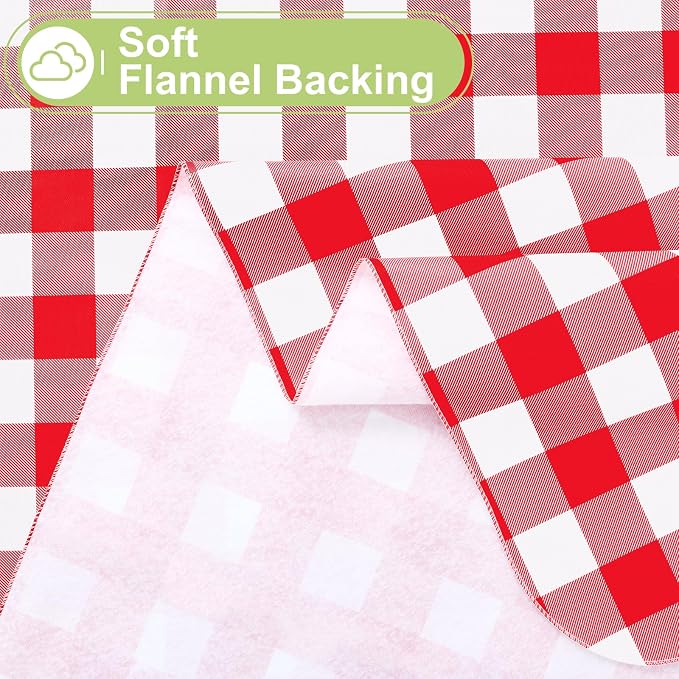 Smiry Picnic Table Cloth, Vinyl Tablecloths with Flannel Backing, 54"x54" | Waterproof Square Table Cloth, Wipeable Buffalo Plaid Table Cover for Indoor and Outdoor (Red & White)