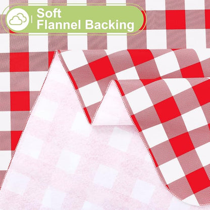 Smiry Picnic Table Cloth, Vinyl Tablecloths with Flannel Backing, 70"x70" | Waterproof Square Table Cloth, Wipeable Buffalo Plaid Table Cover for Indoor and Outdoor (Red & White)