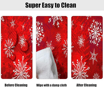 Christmas Oval Fitted Tablecloth - Red Snowflakes Print Elastic Edged Cover, Fits up to 54X76 in Tables, Windproof for Indoor Restaurant and Outdoor Dining Decor