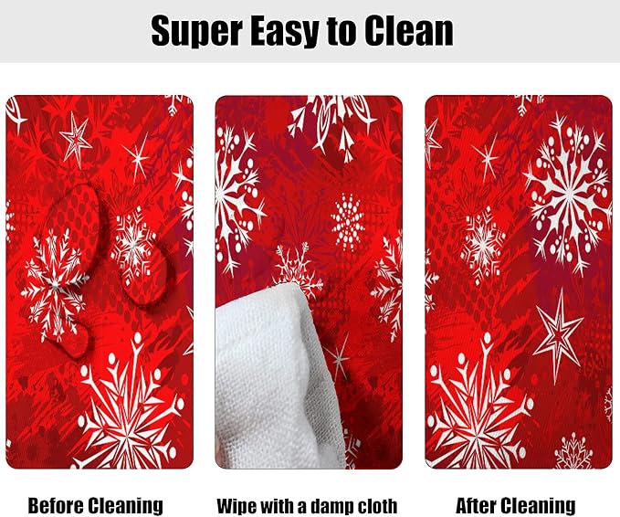 Christmas Oval Fitted Tablecloths,Christmas Red Snowflakes Print Elastic Edged,Fits up to 48X68 in Tables,Windproof Table ClothIndoor Restaurant and Outdoor Dining Table Decor