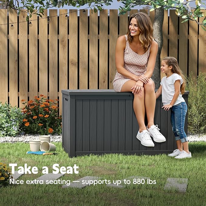 200 Gallon Outdoor Deck Box - Lockable Waterproof Storage Container, Resin Weatherproof Box for Patio Garden Furniture Pool Tools Cushions, Black