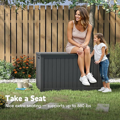 200 Gallon Outdoor Deck Box - Lockable Waterproof Storage Container, Resin Weatherproof Box for Patio Garden Furniture Pool Tools Cushions, Black