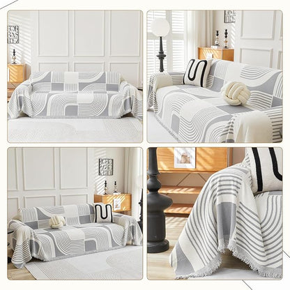 WEYOND Boho Couch Cover, Chenille Sofa Covers Washable, 91" x 118", Grey | Couch Covers for 3 Cushion Couch Sofa Pet Friendly, Bohemian Sofa Slipcovers for Sectional Sofa, Loveseat, 2 3 4 Seater