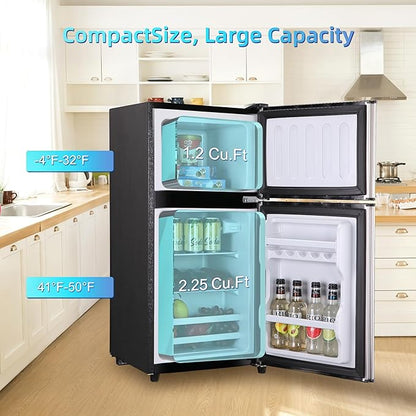 Dorm Fridge with Freezer, Small Refrigerator 3.45 Cu. Ft. with Freezer | 7-Level Temperature Adjustable Apartment Size Fridge for Kichen, College, Office, Apartment, Silver