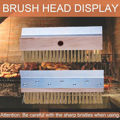 Pizza Oven Brush with Scraper, 57-Inch Long Handle | Aluminum head, stainless steel scraper, 4-section detachable handle for pizza ovens, grill grates, and oven racks.