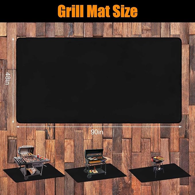THMINS 90x48 Inches Extra Large Grill Mat for Outdoor Grill - Fireproof Deck and Patio Protector, Waterproof and Oil-Proof Barbecue Grill Mat