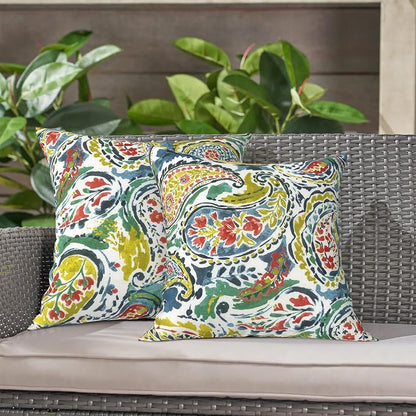 LVTXIII 2 Pack Outdoor Throw Pillow Covers for Patio Furniture, 16x16 Inch Square Pillow Case, Water-Repellent Cushion Covers for Garden, Porch, Sofa, Paradise Paisley