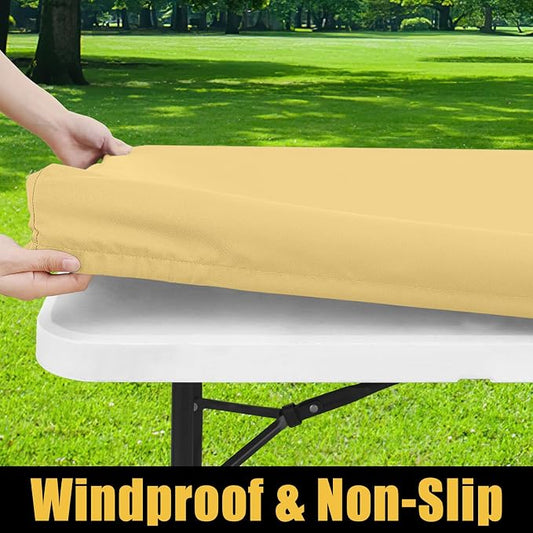Smiry Rectangle Picnic Table Cloth, Waterproof Elastic Fitted Tablecloths for 6 Foot Tables, Washable Polyester Table Cover for Camping, Indoor and Outdoor (Light Camel, 30"x72")