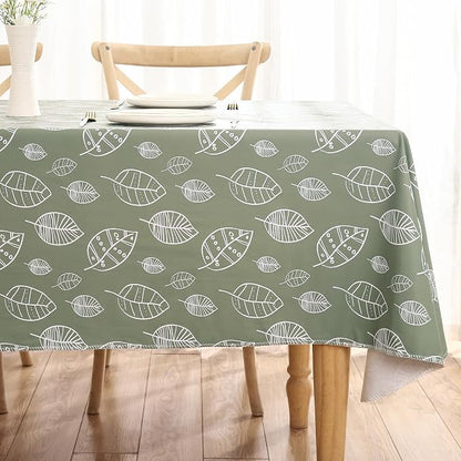 Walrus Heavy Duty Vinyl Tablecloth with Flannel Backing Waterproof Oil-Proof Plastic Table Cloth Stain-Resistant Wipeable Rectangle or Square Table Cover for Indoor and Outdoor (Leaf, 60X84 Inch)