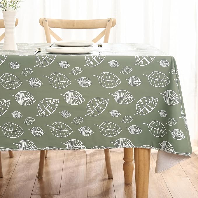 Walrus Heavy Duty Vinyl Tablecloth with Flannel Backing Waterproof Oil-Proof Plastic Table Cloth Stain-Resistant Wipeable Rectangle or Square Table Cover for Indoor and Outdoor (Leaf, 60X102 Inch)