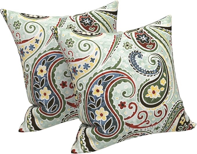LVTXIII 2 Pack Outdoor Pillow Covers ONLY 18x18 Inch, Water-Repellent Square Decorative Cushion Covers for Patio Furniture, Garden, Sofa, Paisley Light Cyan