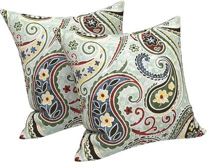 LVTXIII 2 Pack Outdoor Pillow Covers ONLY 18x18 Inch, Water-Repellent Square Decorative Cushion Covers for Patio Furniture, Garden, Sofa, Paisley Light Cyan