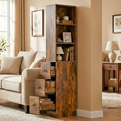ARTETHYS Storage Cabinet Tall Narrow Bathroom Organizer with 3-Level Adjustable Shelves Slim Free Standing Space Saver for Living Room Kitchen, Rustic