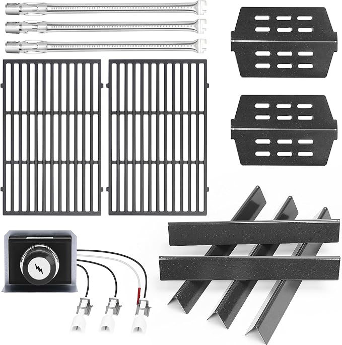 Grill Parts for Weber Genesis 300 (2011-2016 Front Control) – Cast Iron Genesis Grill Grates, 304 Stainless Burner Tubes, 17.5" Flavorizer Bars + Igniter Kit, Fits Genesis E310 E320 E330 S310 S330