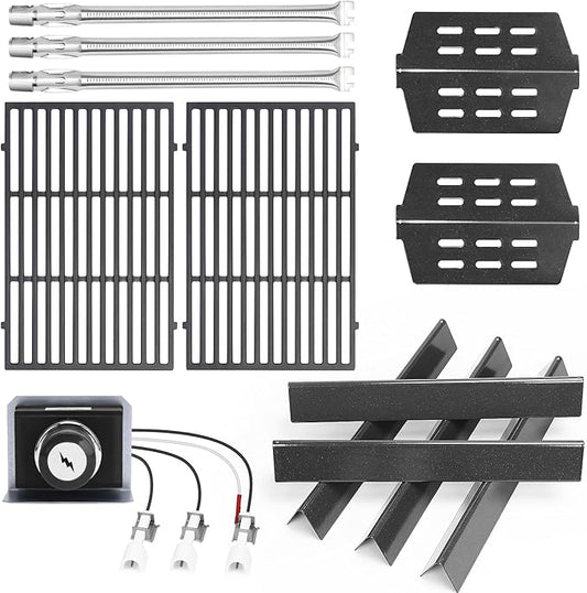 Grill Parts for Weber Genesis 300 (2011-2016 Front Control) – Cast Iron Genesis Grill Grates, 304 Stainless Burner Tubes, 17.5" Flavorizer Bars + Igniter Kit, Fits Genesis E310 E320 E330 S310 S330
