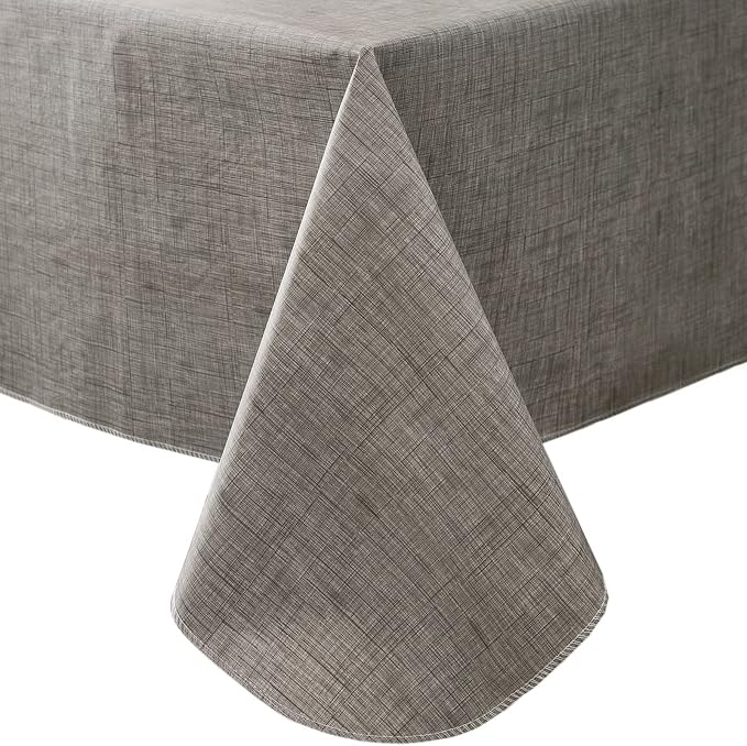 LIBERECOO Vinyl Tablecloth with Flannel Backing, Premium Gray, Waterproof, Stain-Resistant, Easy-Clean Table Cover for Dining, Kitchen, and Outdoor Use, 60" x 102" Rectangle