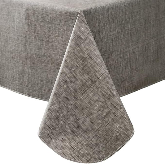 LIBERECOO Vinyl Tablecloth with Flannel Backing, Premium Gray, Waterproof, Stain-Resistant, Easy-Clean Table Cover for Dining, Kitchen, and Outdoor Use, 60" x 102" Rectangle