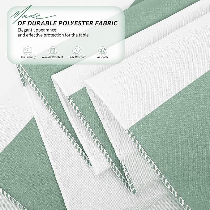 2 Pack Green and White Striped Rectangular Tablecloth, 54x108inch, Polyester Fabric, Washable, for Afternoon Tea, Birthday Party, Picnic, Barbecue, Indoor Outdoor Dining