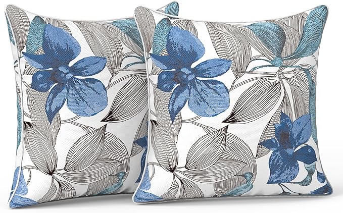 LVTXIII Outdoor Pillow Covers Set of 2, Patio Waterproof Throw Pillow Cases Fade Resistant Accent Pillow Covers for Spring Summer Garden Decoration, 16x16, Clemens Noir Blue