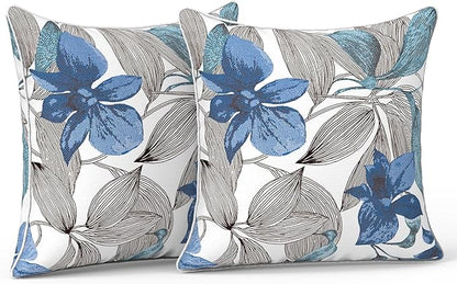 LVTXIII Outdoor Pillow Covers Set of 2, Patio Waterproof Throw Pillow Cases Fade Resistant Accent Pillow Covers for Spring Summer Garden Decoration, 16x16, Clemens Noir Blue