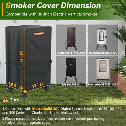 EVRBUL 30-inch Electric Smoker Cover, 420D Heavy Duty Waterproof Outdoor Vertical Digital Smoker Cover BBQ Grill Cover Fit for Masterbuilt 30 in Cover, 19.5" W x 17" D x 33" H (Black)