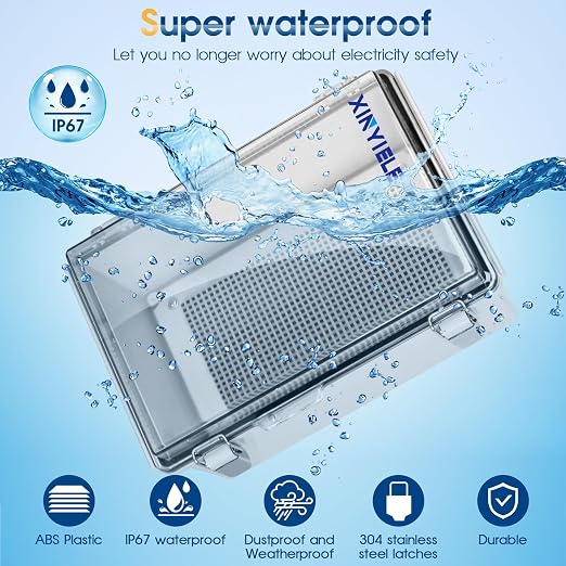 Waterproof Outdoor Project ABS Plastic Junction Box IP67 Weatherproof Dustproof Enclosure with Hinged Cover, Mounting Plate,Wall Brackets for Power Project (Clear, 11"x7.5"x5.5")