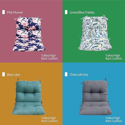 Outdoor Chair Cushions, Water Resistant Replacement Tufted Cushion for Patio Dining Chair, Set of 2 Green/Blue Paisley