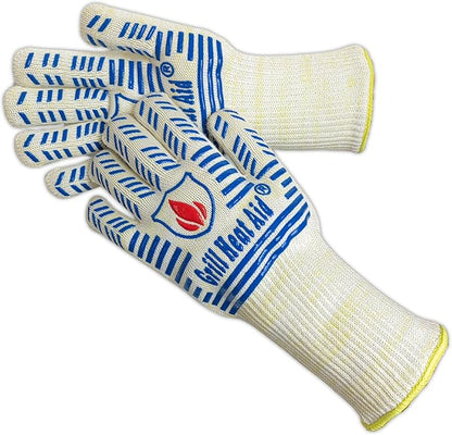 GRILL HEAT AID BBQ Grill Gloves Heat Proof for Grilling – Fireproof 1472°F Heat-Resistant Grill Mitts for Outdoor Barbecue and Smoker, Campfire, Fire Pit, Oven Glove with Fingers for Baking Pizza