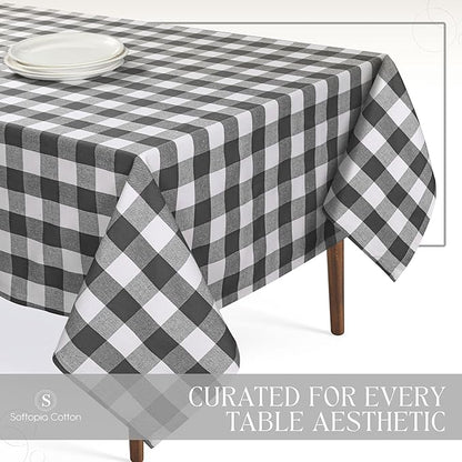 Buffalo Plaid Check 52"x70" Tablecloth 100% Cotton Washable Rustic Rectangle Table Cover Decorative for Gifts, Dining, BBQ, Buffet Parties & Camping - Grey