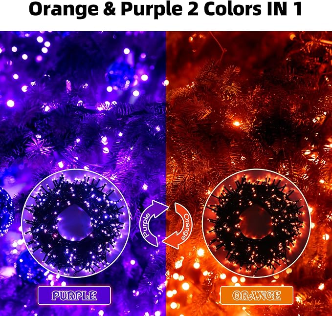 MZD8391 105FT 300LED Halloween Light, Orange Purple Christmas Light | Remote, Waterproof, 100% UL Listed, Halloween String Light Outdoor Indoor, End To End Connect, 8 Light Mode, Timer & Memory