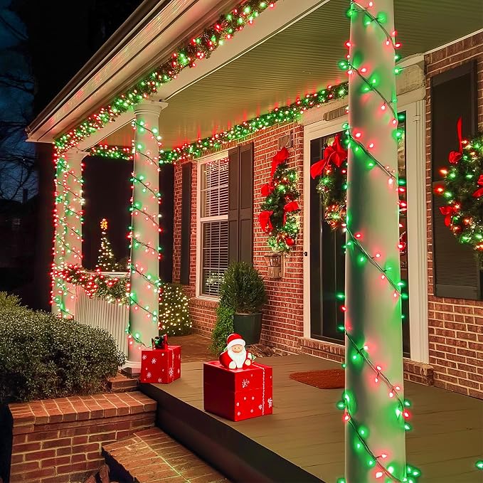 JMEXSUSS 200 LED Red and Green String Lights Outdoor, Plug in | 66ft Halloween Lights Indoor for Bedroom Party Christmas Tree Halloween Christmas Decorations, Clear Wire