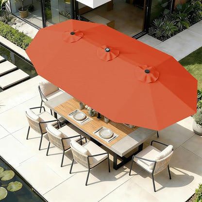 AreShark 13 FT Patio Umbrella with Solar Lights, Double-Sided Outdoor Table Umbrellas with Crank, Large Rectangular Market Umbrella for Porch, Lawn, Pool, Backyard, Orange