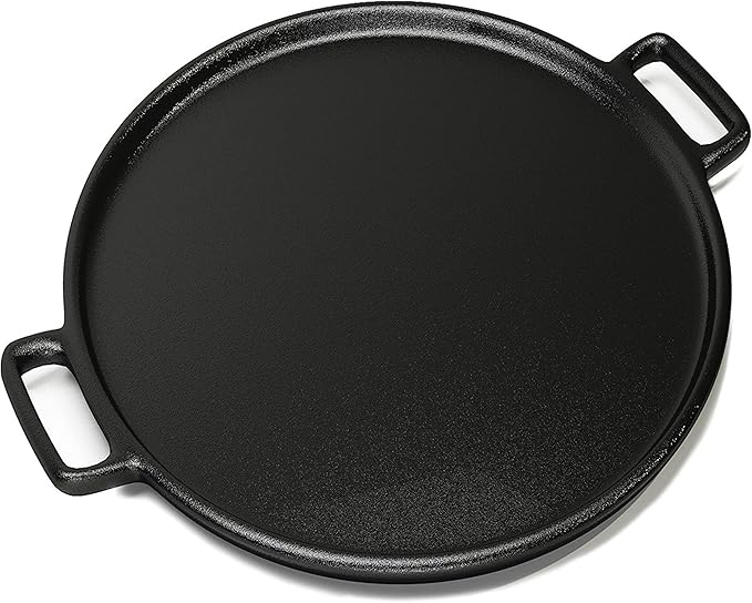 Home-Complete Cast Iron Pizza Pan - 14-Inch Baking Pan for Oven, Stovetop, Grill, or Campfires - Durable, Even-Heating, Versatile Cast Iron Griddle