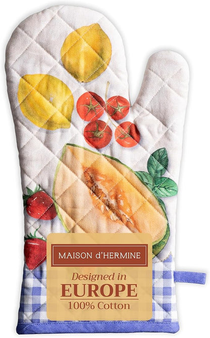 Maison d'Hermine Oven Gloves 100% Cotton Oven Mitt 7" x 13" with Loop Heat Resistant BBQ Cooking Gloves Baking Grilling Kitchen Hotel Home Farmhouse Spring Summer (Pack of 1, Gourmand)