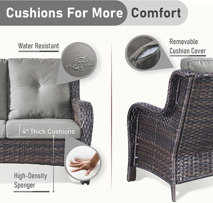 Outdoor Patio Furniture - 3 Seater Outdoor Rattan Wicker Sofa Patio Couch with Ottoman for Porch Deck Garden Backyard - Brown/Grey
