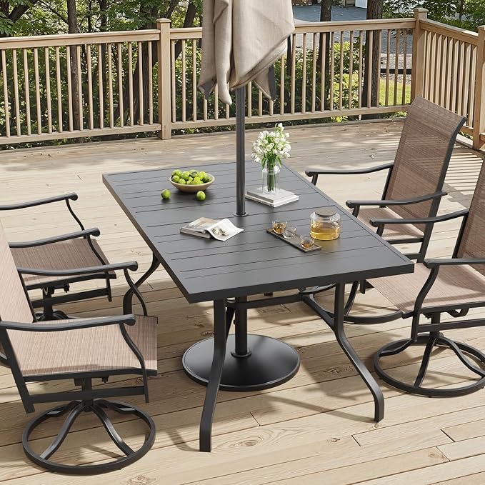 Outdoor Dining Table 60"x35", Rectangle Patio Table with 1.57" Umbrella Hole, Outdoor Metal Tables for Patio, Graden, Backyard and Poolside, Weather-Resistant