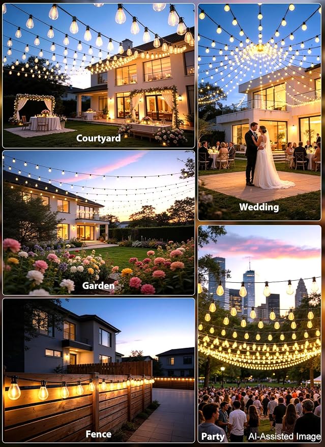 50FT Outdoor String Lights with 20+1 S11 LED Bulbs, Waterproof Dimmable Patio Lights with Remote, Shatterproof E12 Hanging Bistro Lights for Backyard, Porch, Garden, Deck Outdoor Decor