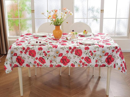 SASTYBALE Spring Summer Tablecloth, 52 x 70 Inches, Rectangle, Red Floral | Reusable, Wrinkle Resistant, Washable ,Texture Fabric Polyester, Indoor & Outdoor, Picnic, Patio, Fits 4-6 Seats